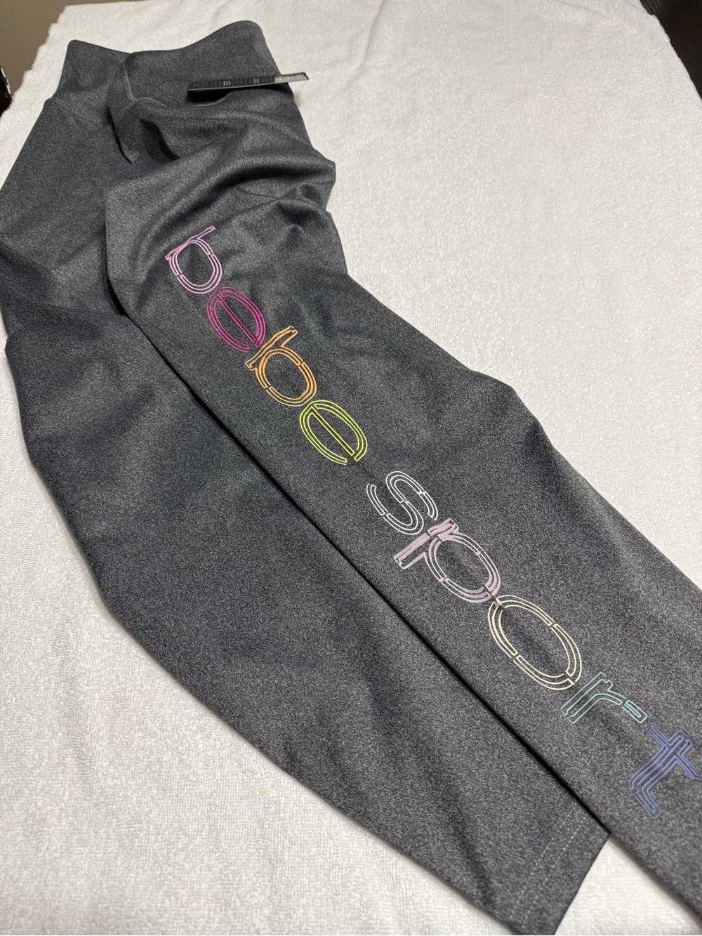 bebe Charcoal Leggings with Multicolor Bebe Logo